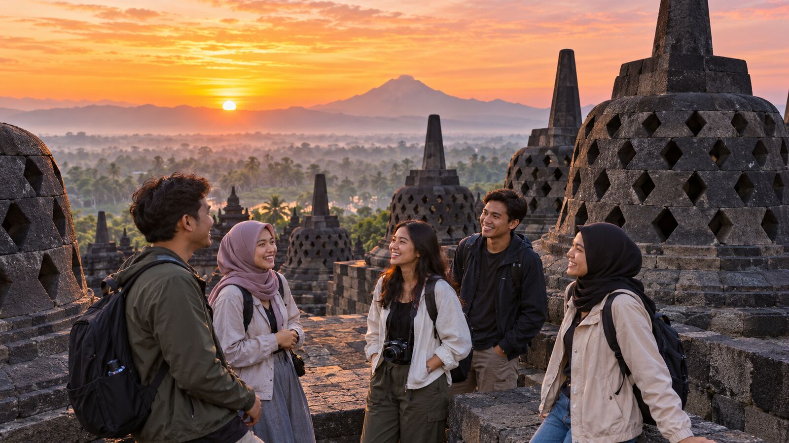 Stupa Borobudur saat matahari terbit